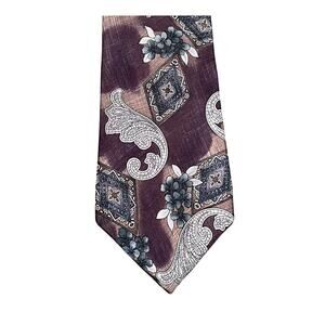 Vintage Pierre Cardin Wide Silk Tie, Purple, Gray, Paisley, Diamond Print, 58"
